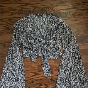 cropped front tie long sleeve